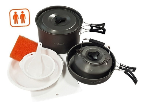 Marmita 2 Personas Mochilero Camping Set Cocina 10pz Broksol