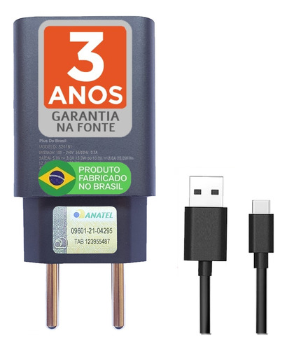 Carregador Turbo Plus Para Motorola Moto G6 G7 Play G8 G9