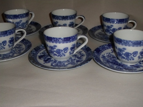 149-juego De Tazas Café Porcelana Tsuji Old Blue 6 Unidades 