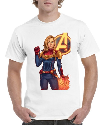 Camisas Para Hombre Capitana Marvel Blancas Diseño Avengers