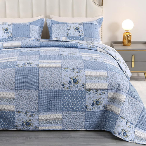 ~? Enjohos Blue Patchwork Quilt Set Queen Bedcolcha Queen Si