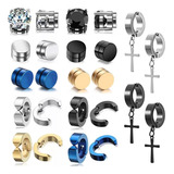 24 Pzs Piercing Falsos Aretes Acero Inoxidable Para Hombre