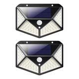 2 Luminárias Solar Parede 3 Funções 100 Led Sensor Presença 