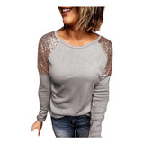 Blusa K Para Mujer, Casual, Con Lentejuelas, Piel De Ciervo,