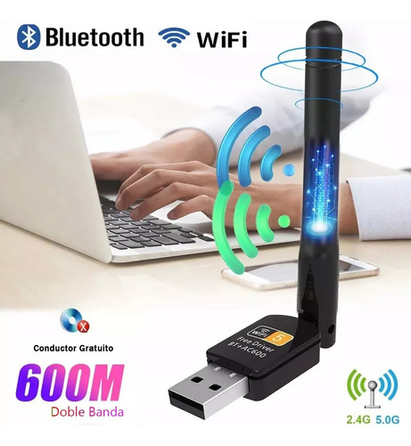 Adaptador Antena Wifi Inalámbrico Usb Bluetooth 600mbps