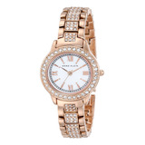 Reloj Con Brazalete De Oro Rosa Acentuado Con Cristales Swar