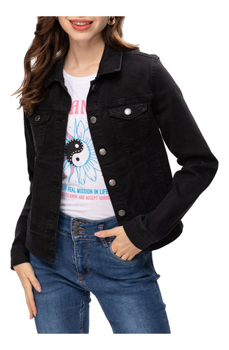 Chaqueta Mezclilla Básica Negra Mujer Fashions Park