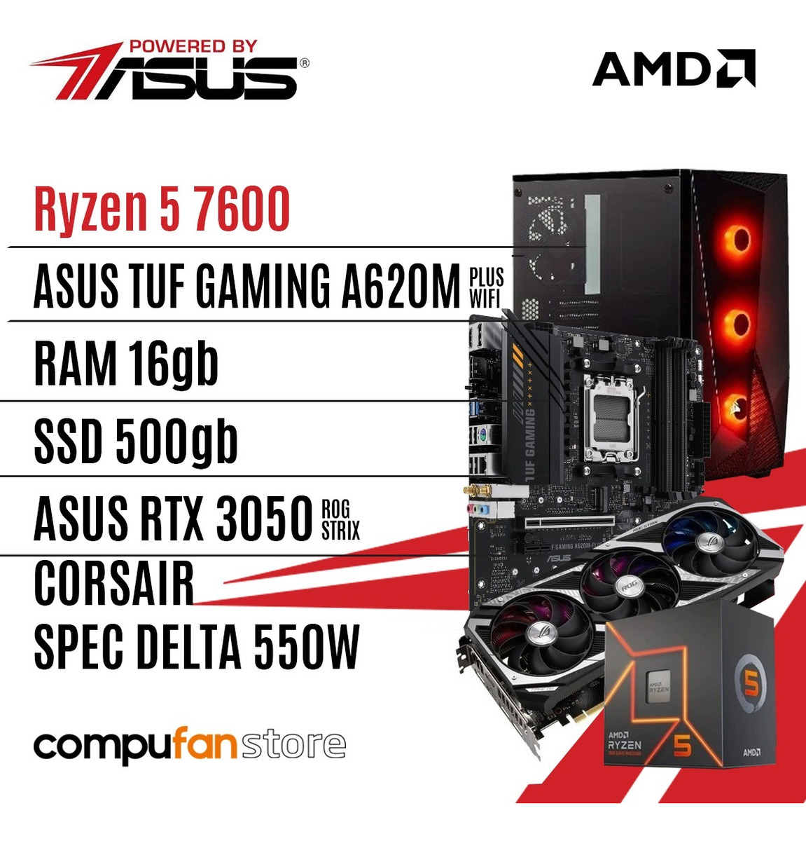 Pc Gamer Powered By Asus Ryzen 5 7600 A620 Rtx 3050 16gb Ssd 500gb