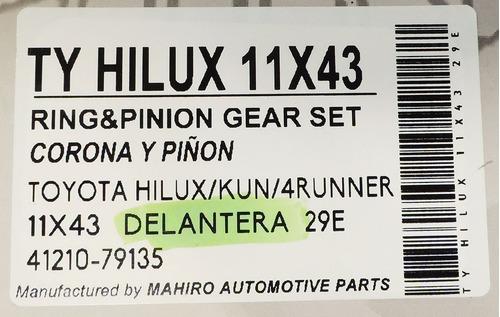 Corona Y Pin Toyota 11x43 - Hilux 4x4 Delantera 29 Estra  Foto 3