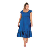 Roupas Femininas Plus Size Vestido Acinturado Soltinho Midi