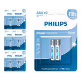 14 Pilhas Alcalinas Aaa Philips  (7  Cart)