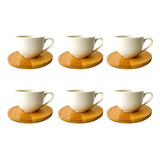 Set Tazas Ceramicas X6 Platitos Bamboo Cafe Te Bazar Trendy