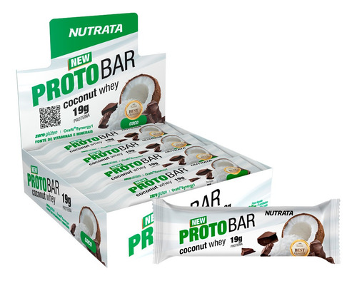 Suplemento Em  Barra Nutrata  Protobar Proteínas Sabor  Coconut Whey Em Caixa De 560g  Pacote X 8 U