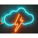 Cartel Neón Led Nube Rayo Deco-luminoso