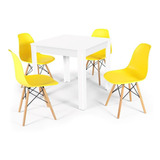 Mesa De Jantar Sofia Branca 80x80cm + 4 Cadeiras Eiffel Cor Amarelo