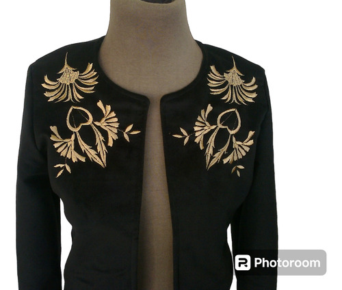 Saco Blazer Chaqueta Bordado Negro Dorado Bohemia Fiestas