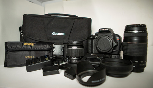  Canon Eos Rebel T5 + 2 Lentes 18-55 E 70-300 + Grip + 3 Bat