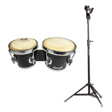 Bongo Preto 7/8 Com Pedestal Torelli Percussão