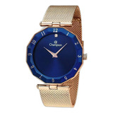 Relógio Champion Rosê C/ Azul Fashion Pequeno Cn24502j Cor Do Fundo Azul-marinho