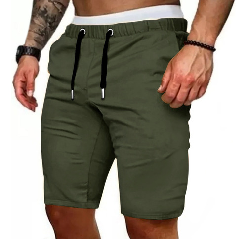 Bermuda De Gabardina Hombre Shorts Jogger Con Bolsillo G6