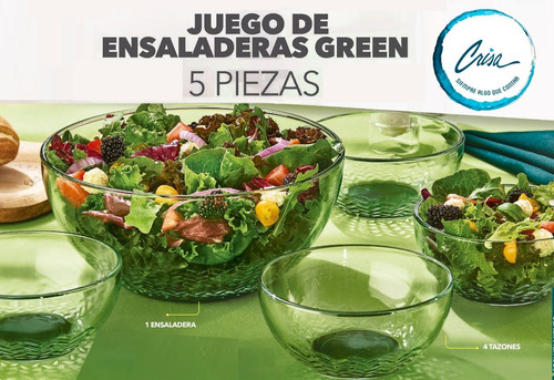 Crisa Juego De Ensaladera Green 1 Ensaladera + 4 Tazones