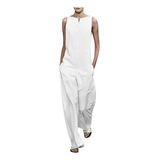 Women's Long Loose Sleeveless Cotton Jumpsuit