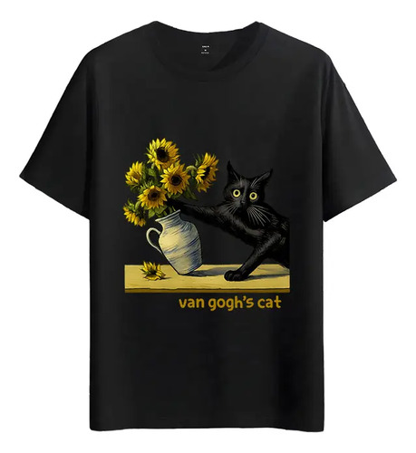 Tshirt Muscle Freaks Van Goghs Cat Estilo Girasoles Suelto Y