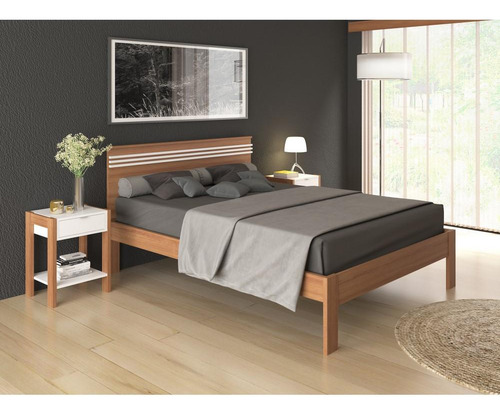 Cama De Casal 195cm Com Cabeceira Marrom Madeira Branco