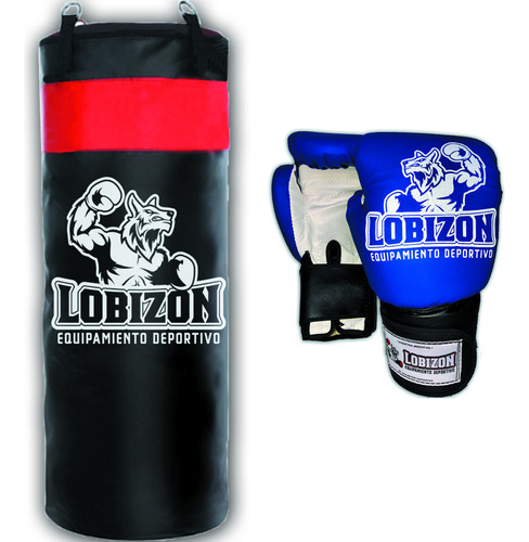 Bolsa Boxeo 90cm Lona Pro Con Relleno + Guantes Box Lobizón