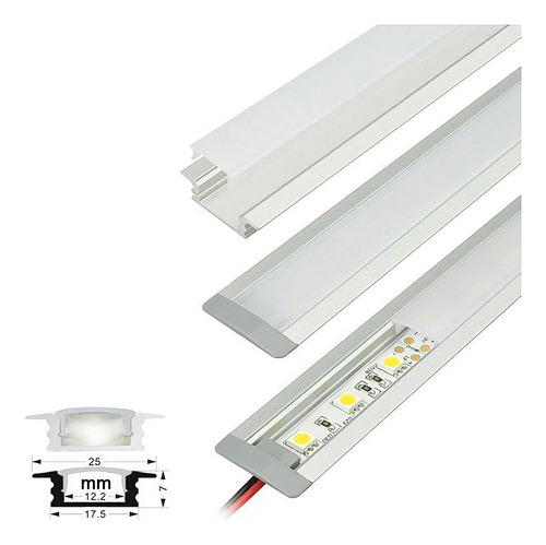 3 X Perfil Aluminio Difusor Para Cinta Led Embutir 1mt