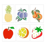 Stencil Frutas Abacaxi Morango Uva Maçã 6 Moldes 13x13cm