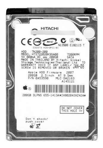 Disco Rigido Notebook Hitachi Apple 200gb