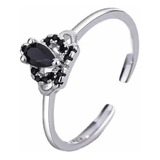 Anillo Mujer Ajustable Corona Negra Plata Esterlina