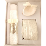 Kit Set Bautizo Vela Con Virgen Toalla Y Concha Color Beige