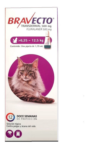 Bravecto Antiparasitario Pipeta Gatos 6,25 A 12,5 Kg 500 Mg