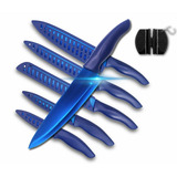 Juego De Cuchillos De Cocina Acero Inoxidable Azul 6 Pizs