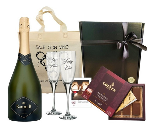 Regalo Caja Champagne Baron B  2 Copas Cristal - Chocolates