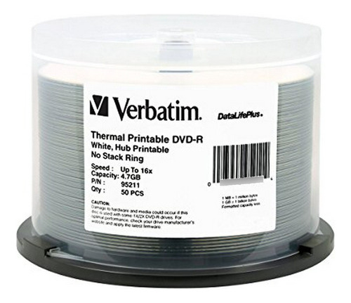 Verbatim Dvd-r 4.7gb 16x Datalifeplus Blanca Imprimible Térm