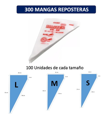 Pack 300 Mangas Pasteleras Tamaño M - S - L  