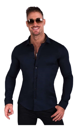 Camisa Entallada Hombre Manga Larga Slim Fit Al Cuerpo Itali