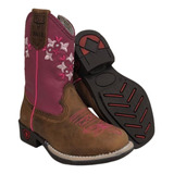 Bota Botina Feminina Infantil Country Bordada Rosa Exclusiva