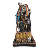 Santa Muerte Azteca Con Penacho Trono Millonario 32 Cm Curad