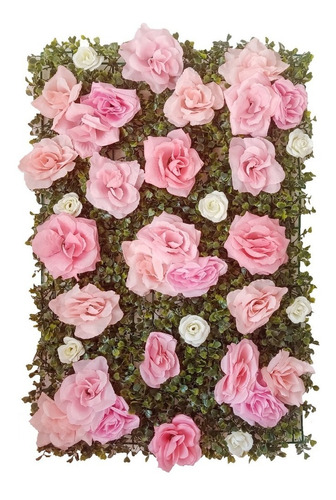 Panel Muro Flores Artificiales 40x60 Cm Rosas Deco Locales