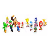 12 Boneco Miniatura Mario Snes (06) E Sonic Mega (06) Novos