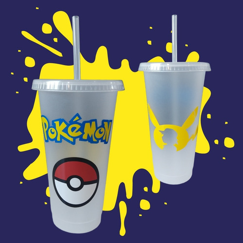 Vaso Personalizado - Pokemón Pikachu Y Ash -c/ Tapa Y Popote