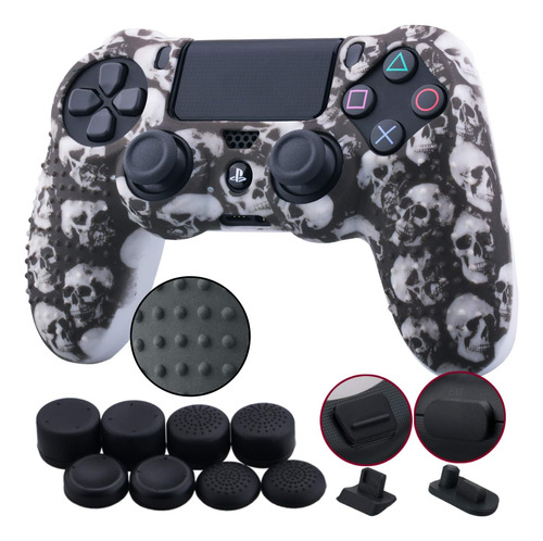 Funda Joystick Ps4 9cdeer Silicona Skull Black