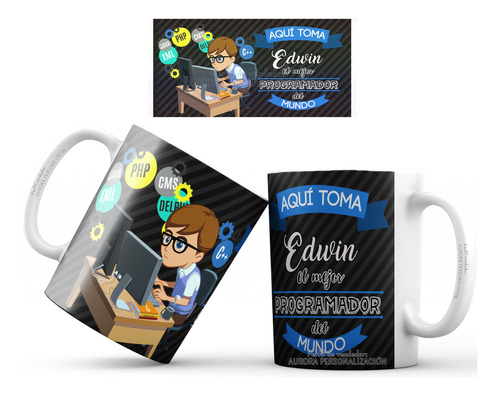 Mug Mejor Programador Nombre Personalizado Taza Pocillo