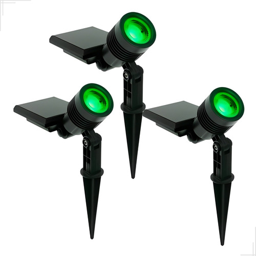 Kit 03 Espeto Jardim Solar Led Verde Luminária Luz Forte  