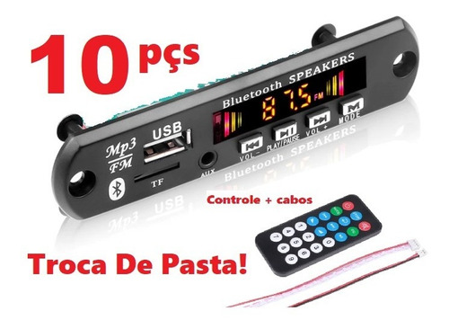 Placa Decodificador Usb P/ Caixa Ativa Mp3 Fm Aux Bt. 10pçs