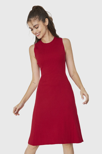 Vestido Midi Acanalado Rojo Nicopoly